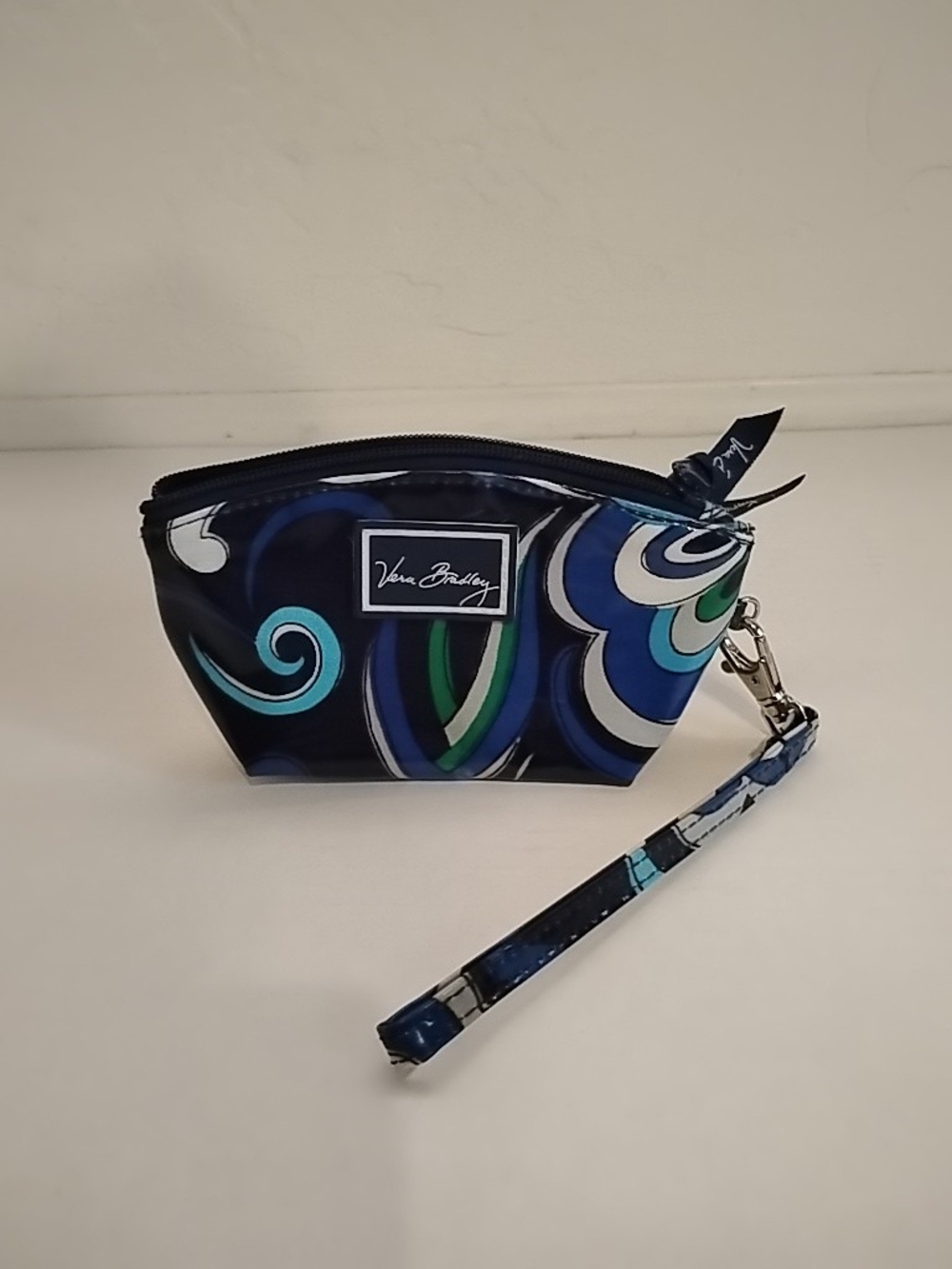 Vera Bradley Navy & Teal Swirl Wristlet Cosmetic Pouch